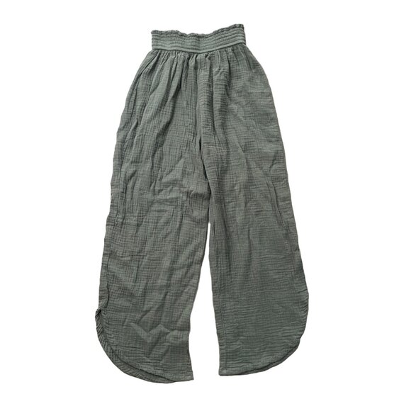 Marine Layer Corinne Wide leg Pant XS olive green gauze crop elastic waist - Picture 3 of 9